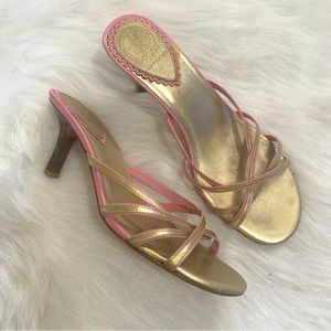 Lily Pulitzer Via Palm Beach Gold Pink Strappy Kitten Heels Mules